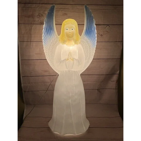 Vintage Christmas Angel Blow Mold 30" Union Products 1988 Blue Wings with Light - Picture 14 of 14